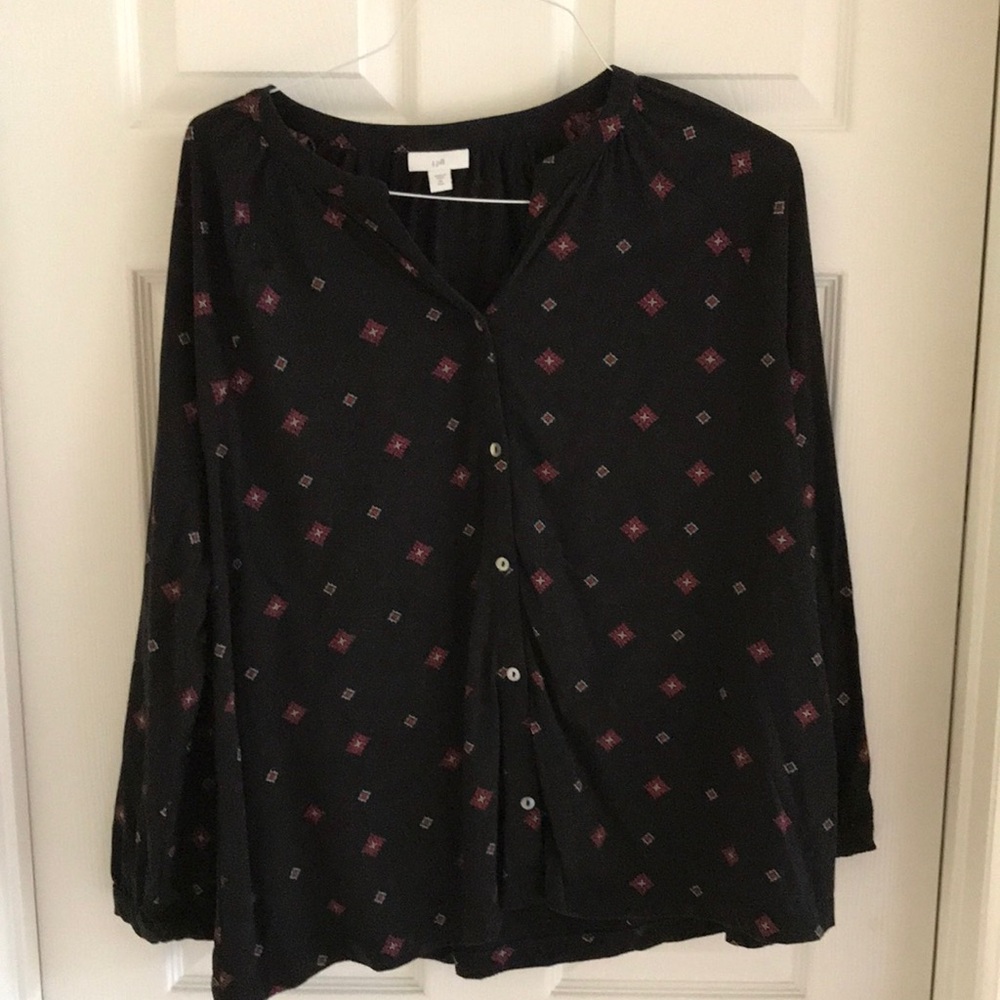 J. Jill Black and Red 3/4 Sleeve Blouse with Mandarin Collar size XL tall